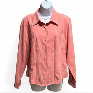 Talbots Coral 100% Polyester Button-Down Shirt